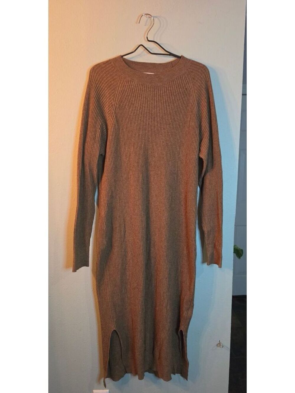 The Drop XL Brown Ribbed Knit Long Sleeve Midi Sweater Dress